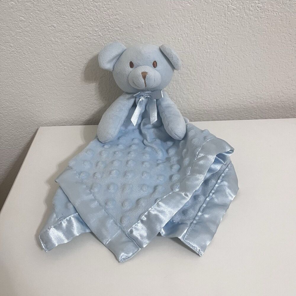 Pro Goleem Blue Teddy Bear Minky Dot Security Blanket Lovey Lovie Satin Trim